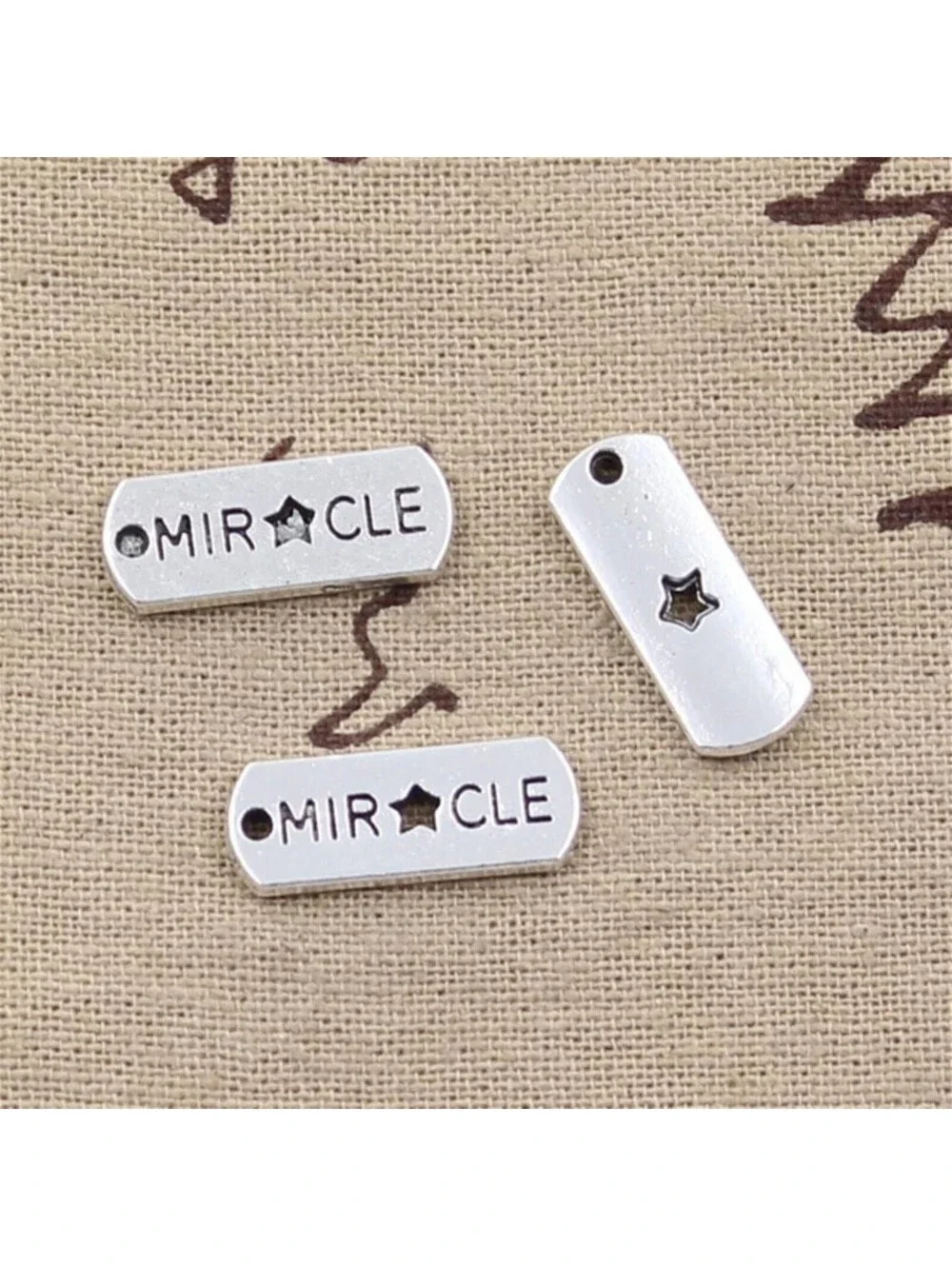 Inspirational Miracle Message Word Charms Pendants Silver Tone Metal 5 pcs